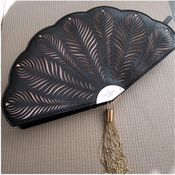 Kate Spade Dress the Part black Fan Clutch purse nwot - Picture 5 of 8